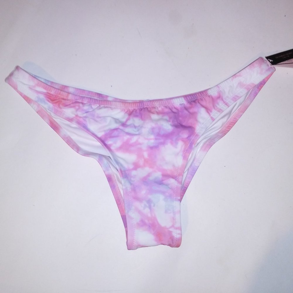 Victoria Secret Swim Bikini Bottom XL Pink Purple White Itsy Tie Dye Scrunch But